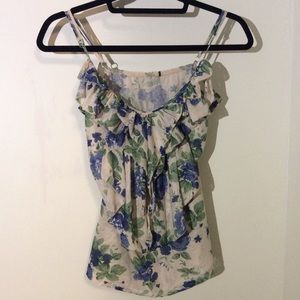Vintage floral tank top with ruffled neckline